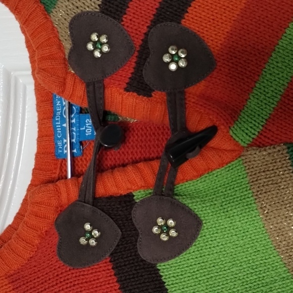 The Childrens Place Girls size 10/12 orange beige green with fringe shawl/poncho - Picture 3 of 8